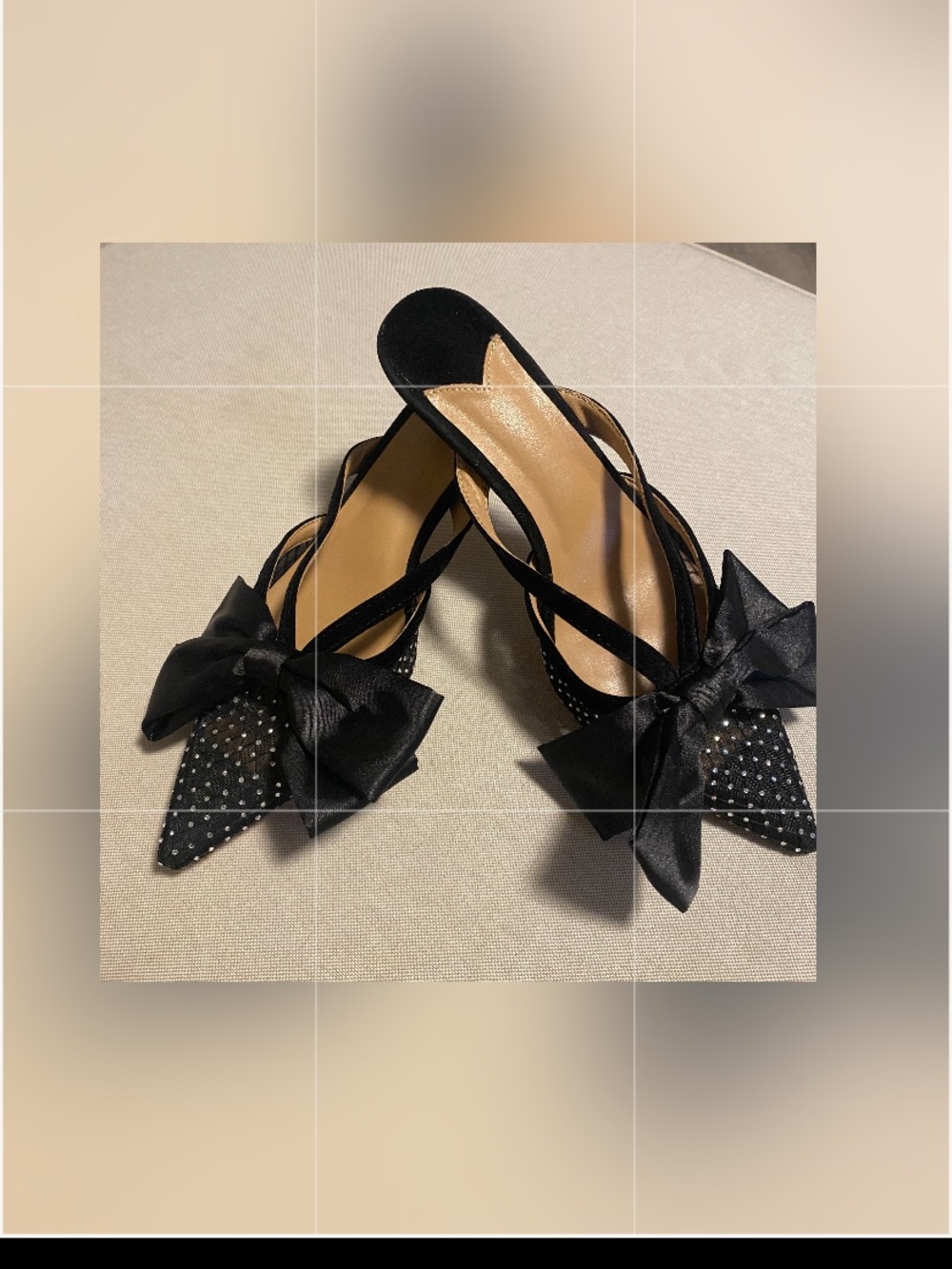 Elegant Rhinestone Embellished with Black Bow Kitten Heeled Mules